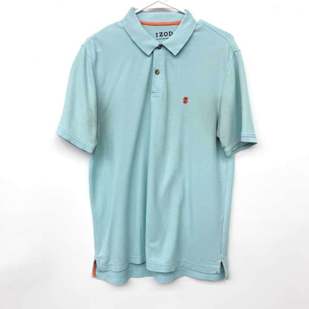 IZOD Polo Shirt Mens Medium Aqua Excellent The Advantage Pique Short Sleeve
